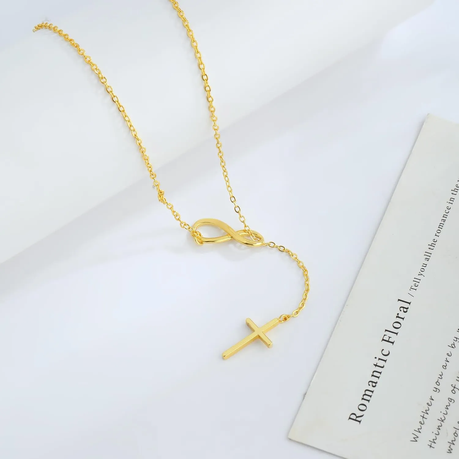 Cross Necklace for Women, 14K Gold Plated Cross Pendant Necklace Dainty Cross Charm Link Chain Choker Faith Jewelry Religious Gifts