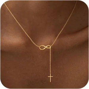 Cross Necklace for Women, 14K Gold Plated Cross Pendant Necklace Dainty Cross Charm Link Chain Choker Faith Jewelry Religious Gifts