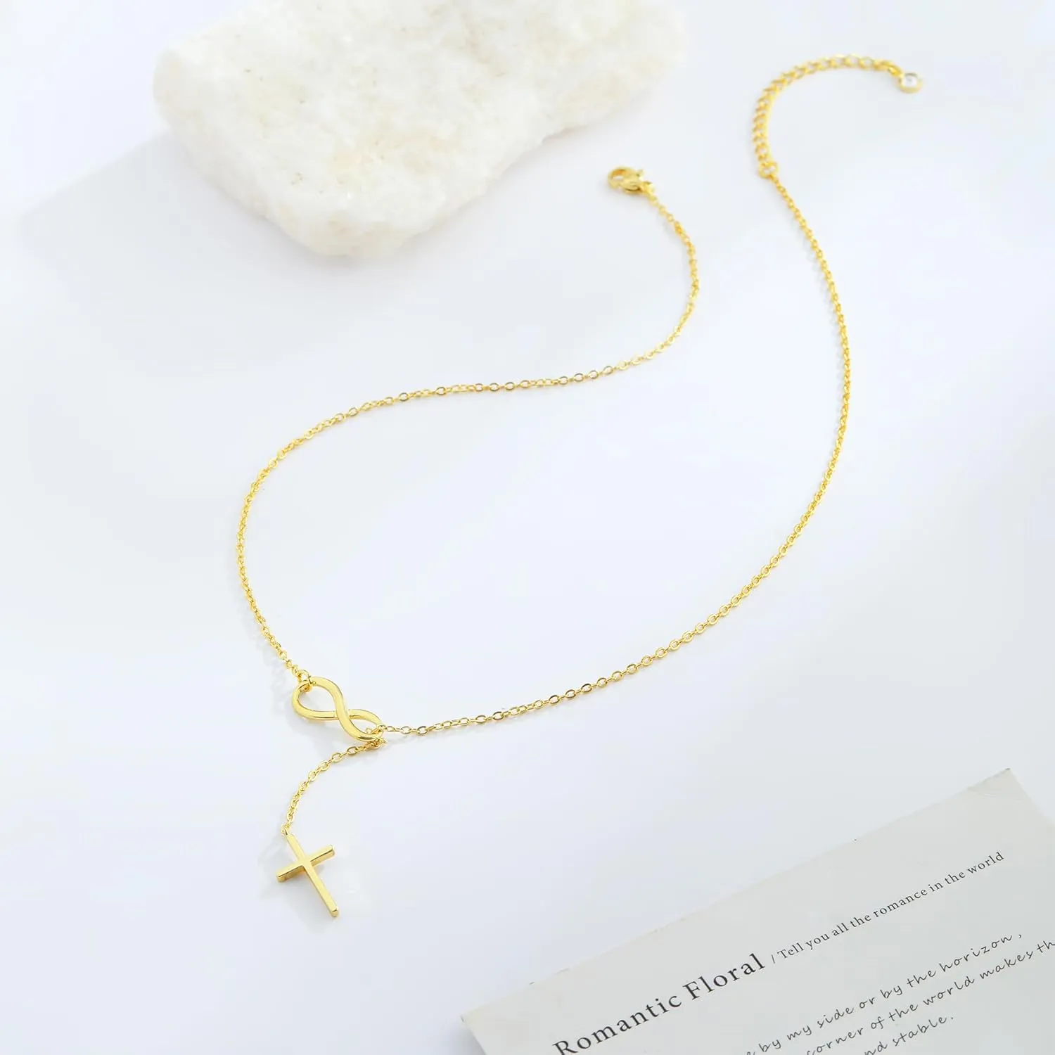 Cross Necklace for Women, 14K Gold Plated Cross Pendant Necklace Dainty Cross Charm Link Chain Choker Faith Jewelry Religious Gifts