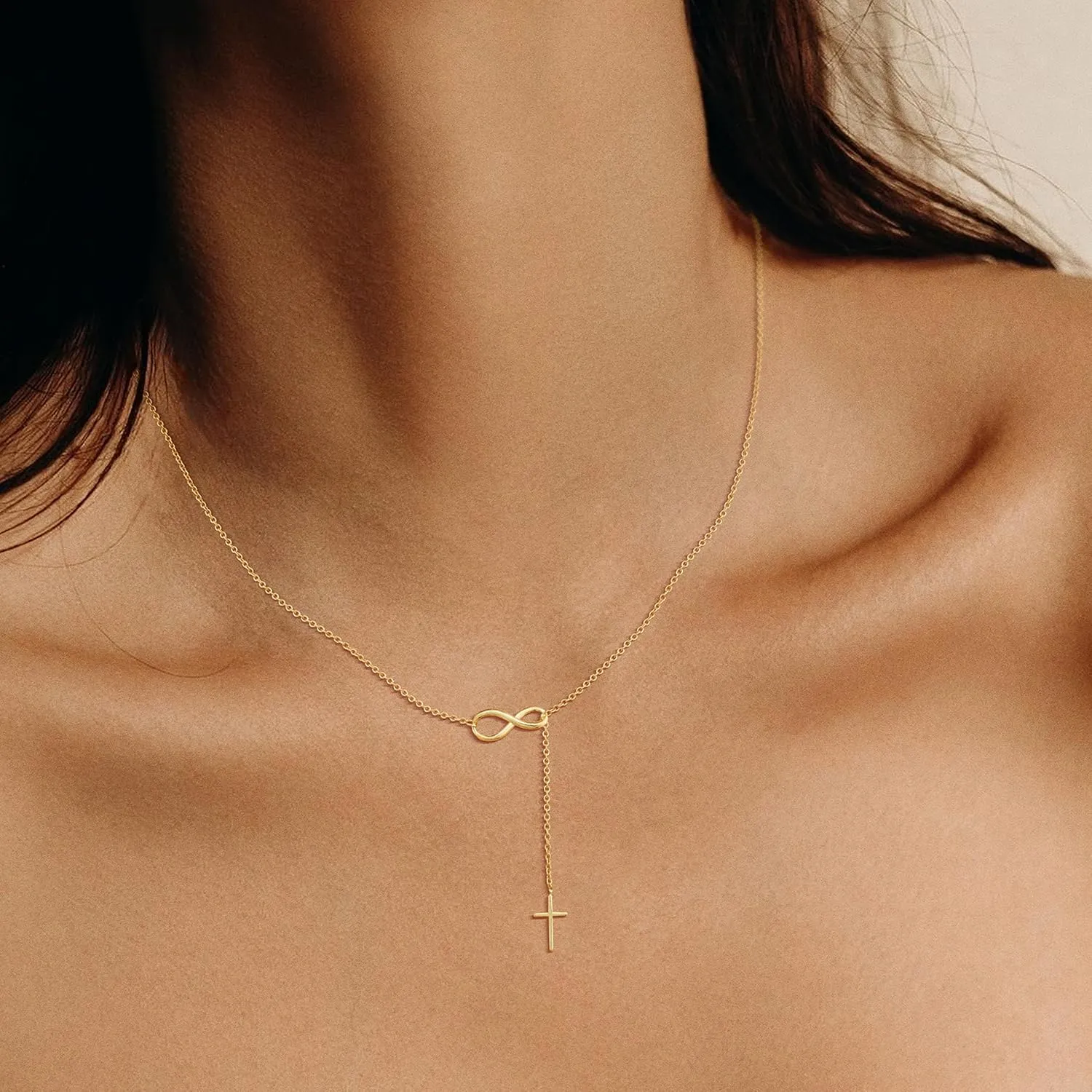 Cross Necklace for Women, 14K Gold Plated Cross Pendant Necklace Dainty Cross Charm Link Chain Choker Faith Jewelry Religious Gifts