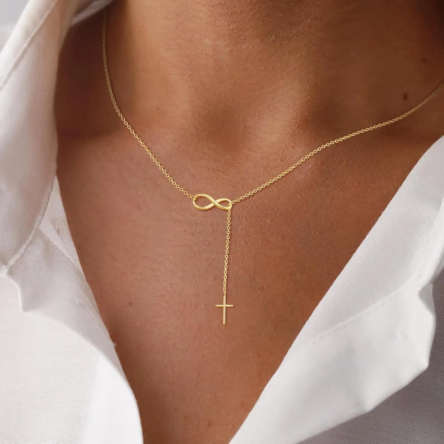 Cross Necklace for Women, 14K Gold Plated Cross Pendant Necklace Dainty Cross Charm Link Chain Choker Faith Jewelry Religious Gifts
