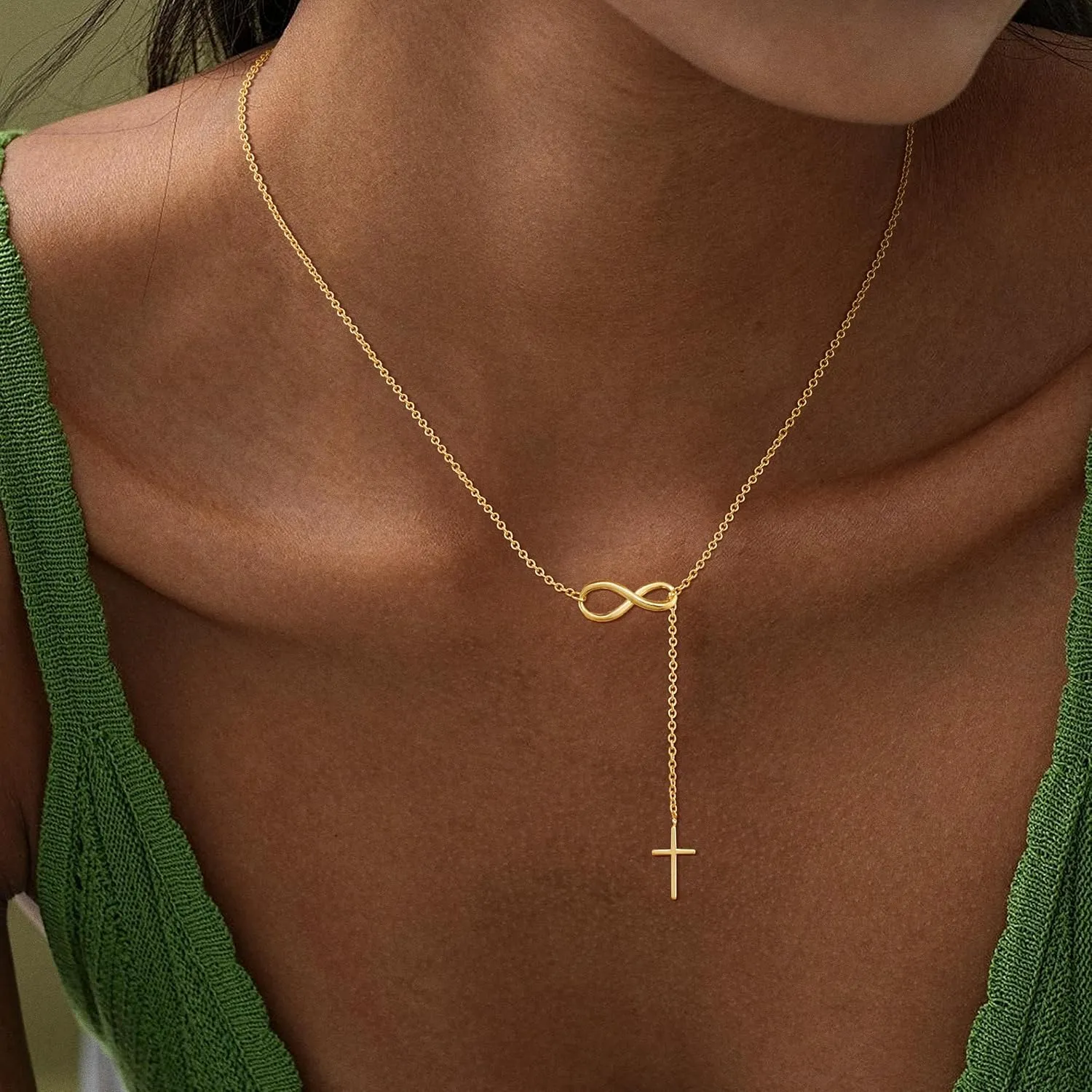 Cross Necklace for Women, 14K Gold Plated Cross Pendant Necklace Dainty Cross Charm Link Chain Choker Faith Jewelry Religious Gifts