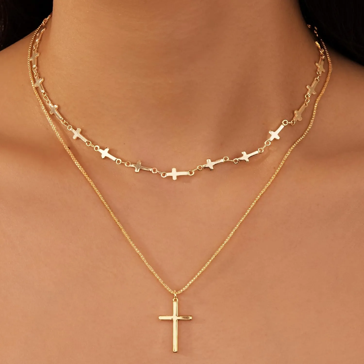 Cross Necklace for Women, Dainty14K Real Gold Silver Plated Cross Choker Pendant Jewelry Non Tarnish Waterproof Trendy Cute Simple Small Necklace Easter Christian Baptism Religious Faith Jewelry Gifts