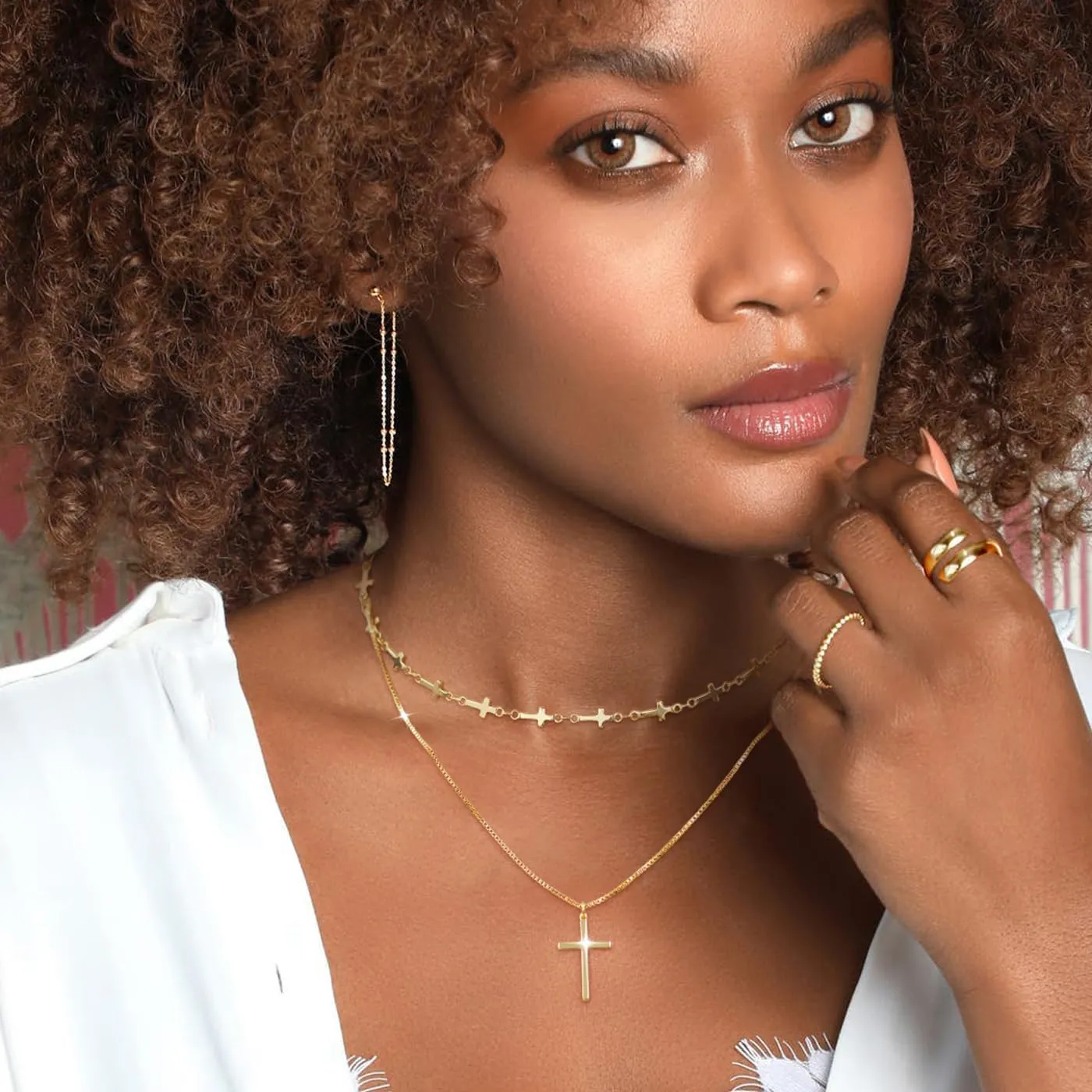 Cross Necklace for Women, Dainty14K Real Gold Silver Plated Cross Choker Pendant Jewelry Non Tarnish Waterproof Trendy Cute Simple Small Necklace Easter Christian Baptism Religious Faith Jewelry Gifts