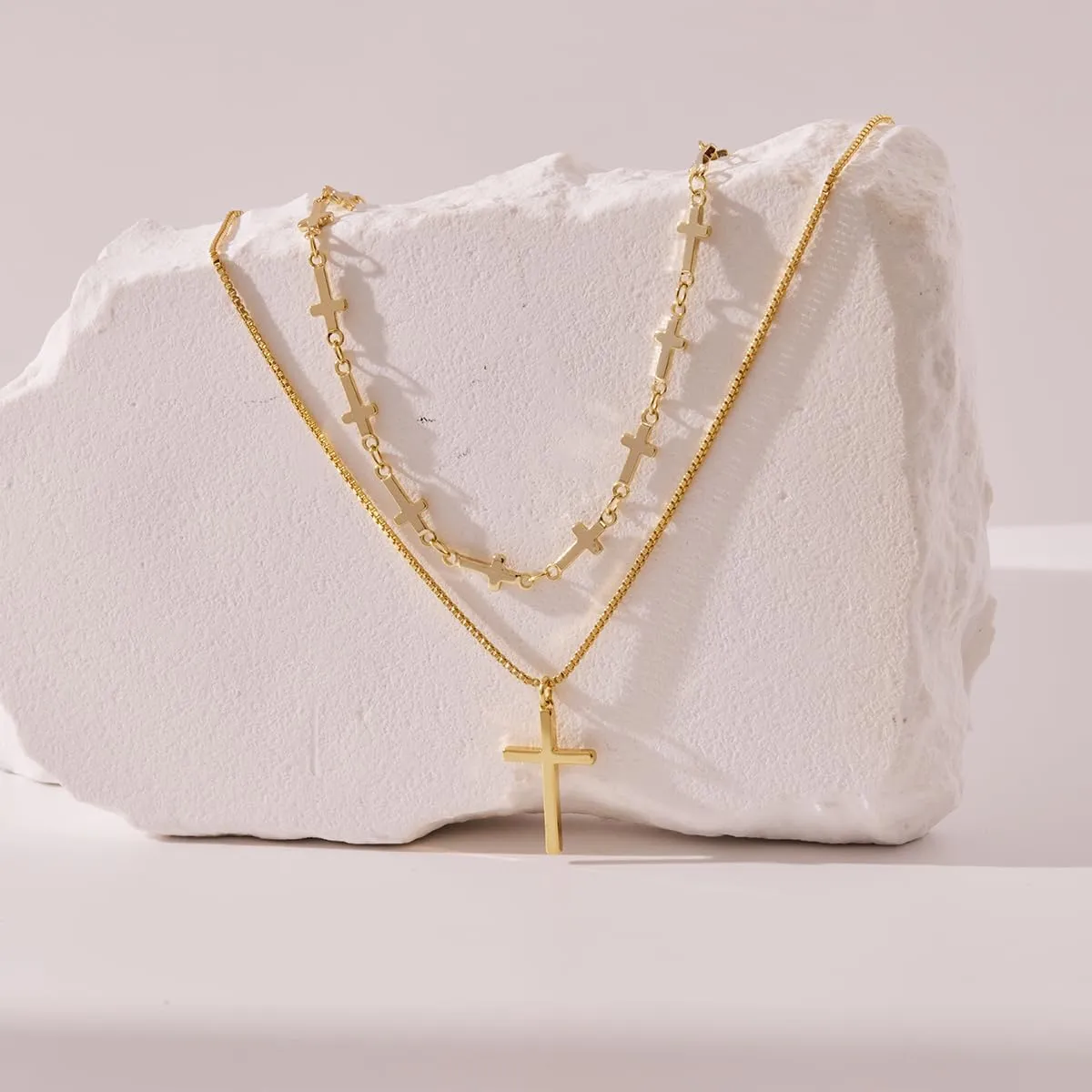 Cross Necklace for Women, Dainty14K Real Gold Silver Plated Cross Choker Pendant Jewelry Non Tarnish Waterproof Trendy Cute Simple Small Necklace Easter Christian Baptism Religious Faith Jewelry Gifts