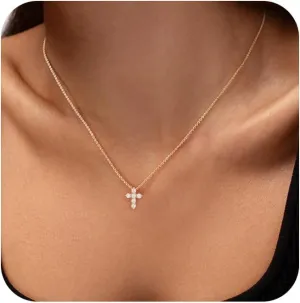 Cross Necklace for Women??Dainty Gold Necklace 14k Gold Plated Small Cross Pendant Necklace Simple Gold Cross Necklaces for Women Cute Gold Cross Choker Necklaces Trendy Gold Jewelry Gifts
