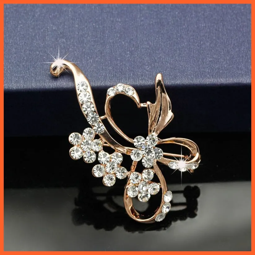 Crystal Flower Large Bow Brooch Pin | Fashion Wedding Pin Corsage Accessories