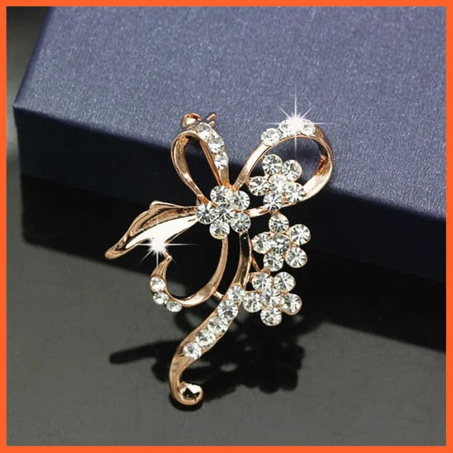 Crystal Flower Large Bow Brooch Pin | Fashion Wedding Pin Corsage Accessories