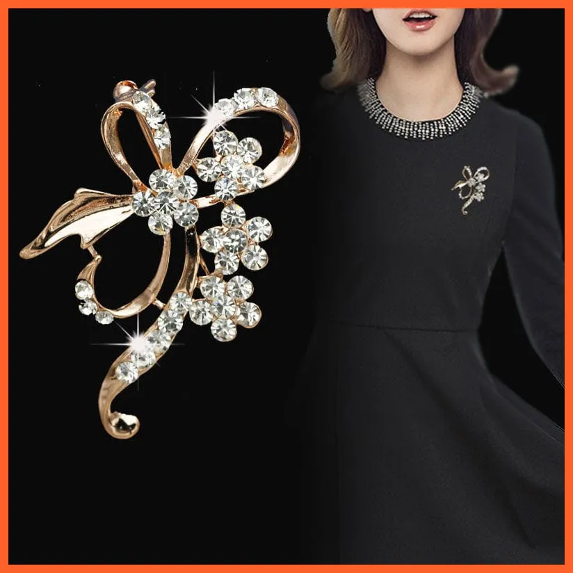Crystal Flower Large Bow Brooch Pin | Fashion Wedding Pin Corsage Accessories