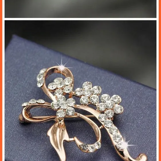 Crystal Flower Large Bow Brooch Pin | Fashion Wedding Pin Corsage Accessories
