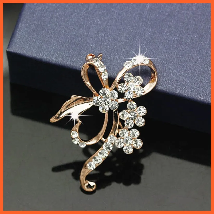 Crystal Flower Large Bow Brooch Pin | Fashion Wedding Pin Corsage Accessories