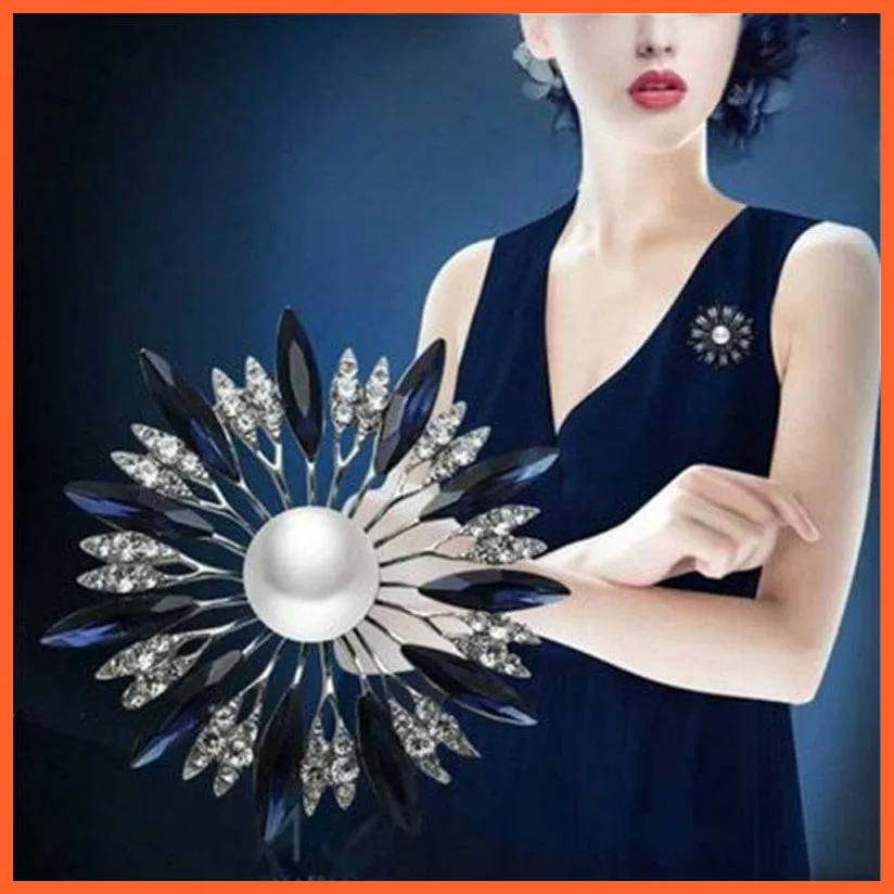 Crystal Flower Large Bow Brooch Pin | Fashion Wedding Pin Corsage Accessories