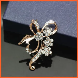 Crystal Flower Large Bow Brooch Pin | Fashion Wedding Pin Corsage Accessories