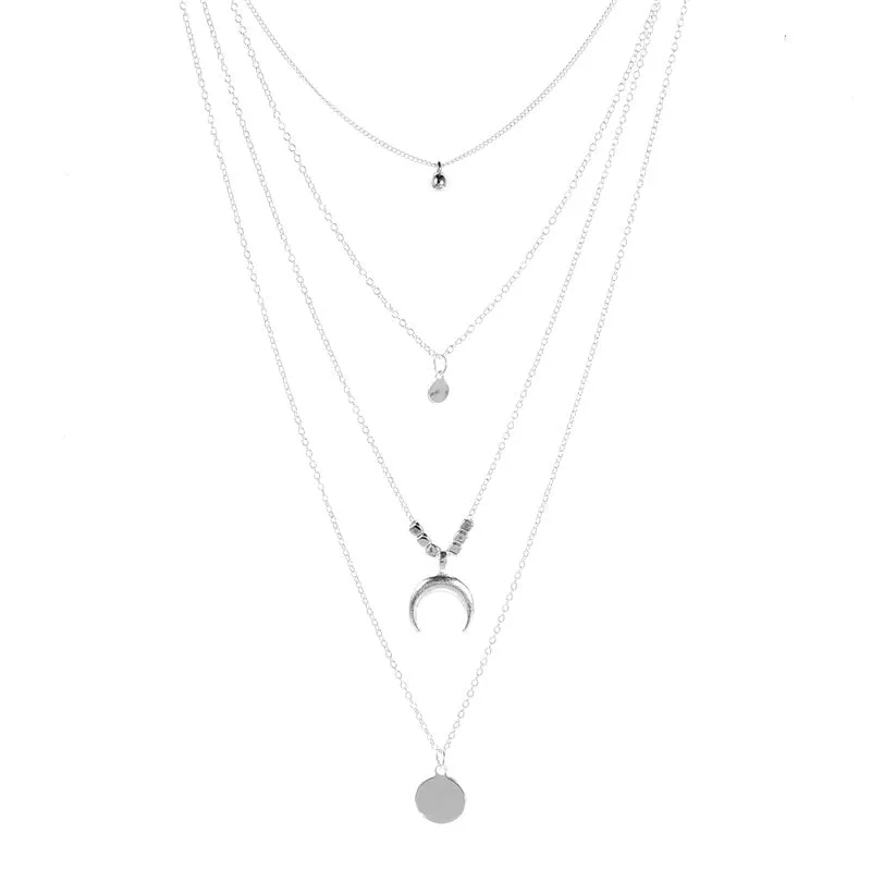 Crystal Zircon Heart Star Charm Layered Pendant Necklace Set for Women