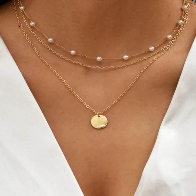 Crystal Zircon Heart Star Charm Layered Pendant Necklace Set for Women