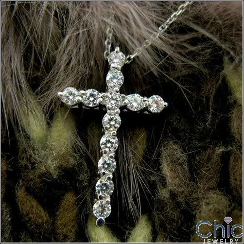 Cubic Zirconia Cz Cross .75 TCW Round Stone Share Prong Pendant