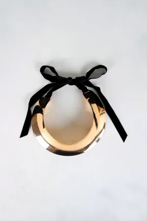 Curved Metal Cuff Vegan Suede Ribbon Choker Set