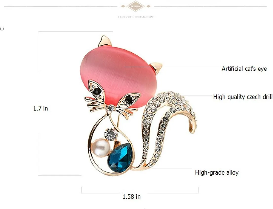 Cute Cat Brooches Pretty Animal Brooc Pin Full Shining Elegant Crystal Pink Cat's Eye Stone Brooch Fashion Jewelry for Women Girl Gift