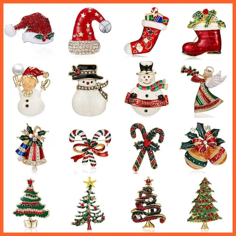 Cute Christmas Brooch For Everyone | Snowman Santa Claus Tree Deer Bell Hat Rhinestone Enamel