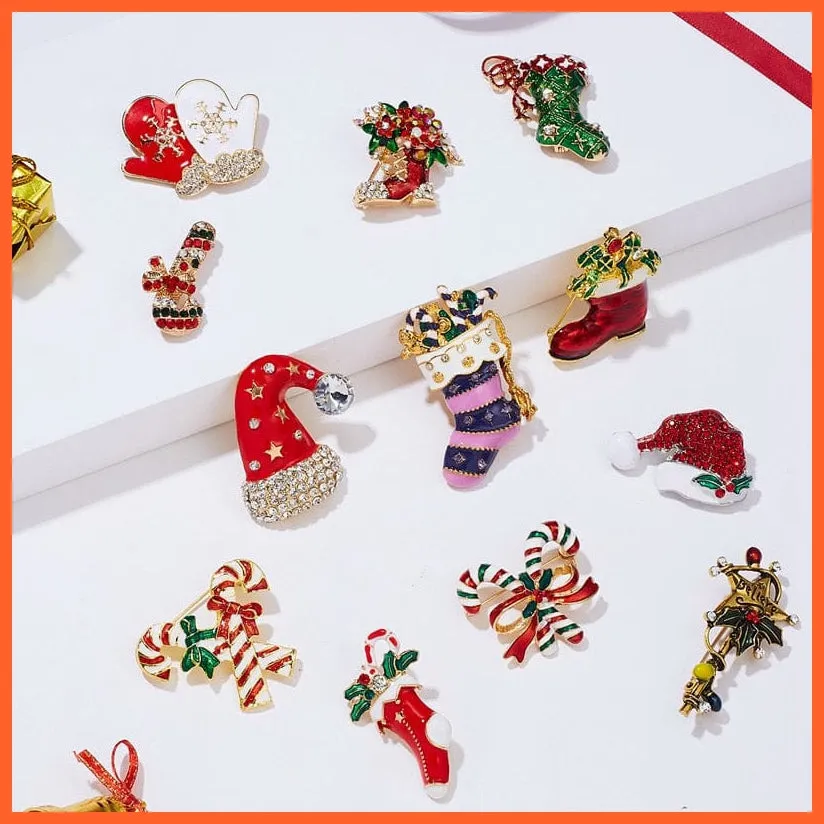 Cute Christmas Brooch For Everyone | Snowman Santa Claus Tree Deer Bell Hat Rhinestone Enamel