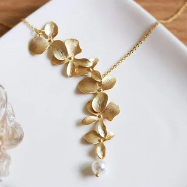 Cxwind Fashion Orchid Flower Pendant Boho Flower Necklace Charm Jewelry For Women Party Dress Accessories Gift