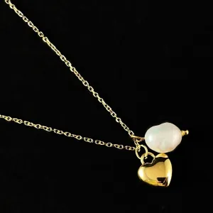 Dainty Gold Heart and Pearl Necklace, Ella - Sabrina