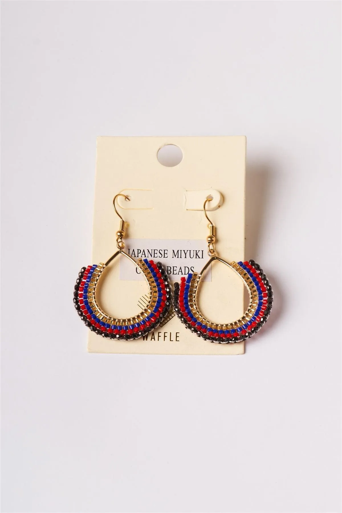 Dainty Gold Multi Colored Glass Beaded Dangle Earrings /6 Pairs