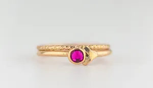 Dainty Hot Pink Gemstone Rings: Gold Ring With Pink Stone - Handmade Gold Stacking Rings