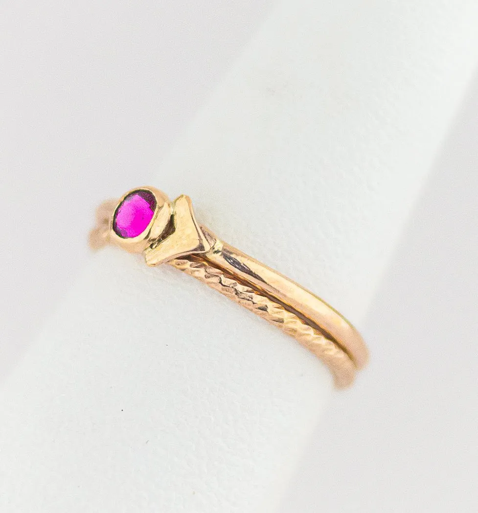 Dainty Hot Pink Gemstone Rings: Gold Ring With Pink Stone - Handmade Gold Stacking Rings