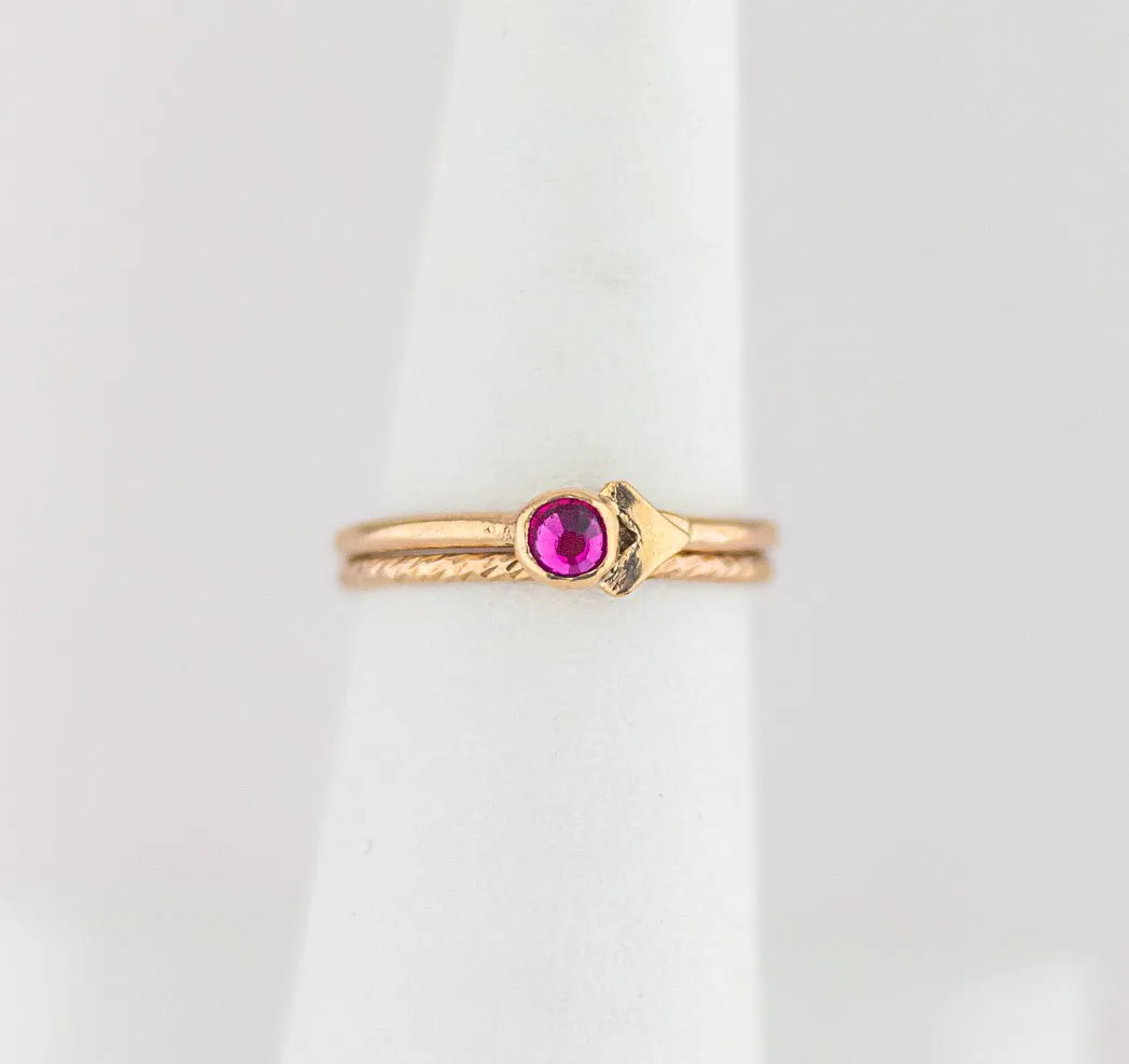 Dainty Hot Pink Gemstone Rings: Gold Ring With Pink Stone - Handmade Gold Stacking Rings
