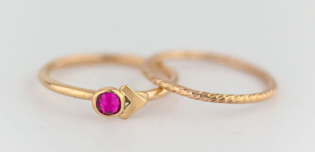 Dainty Hot Pink Gemstone Rings: Gold Ring With Pink Stone - Handmade Gold Stacking Rings