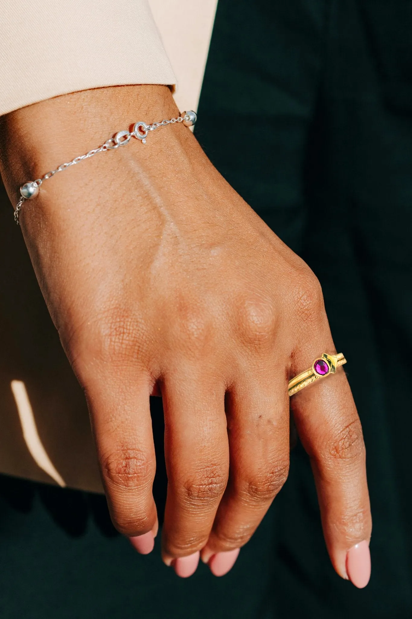 Dainty Hot Pink Gemstone Rings: Gold Ring With Pink Stone - Handmade Gold Stacking Rings