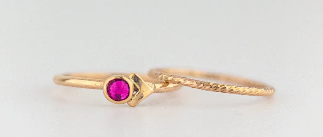 Dainty Hot Pink Gemstone Rings: Gold Ring With Pink Stone - Handmade Gold Stacking Rings