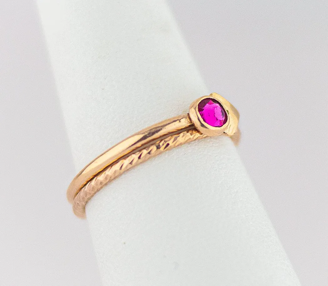 Dainty Hot Pink Gemstone Rings: Gold Ring With Pink Stone - Handmade Gold Stacking Rings
