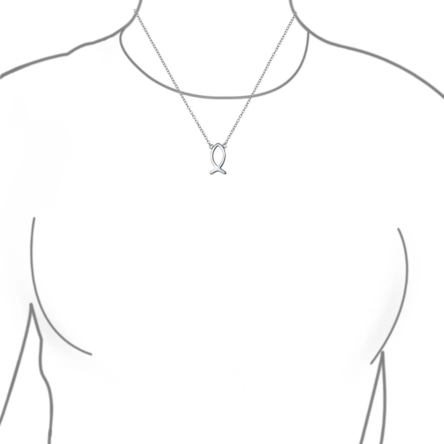 Dainty Sterling Silver Jesus Fish Ichthys Pendant Necklace for Christians