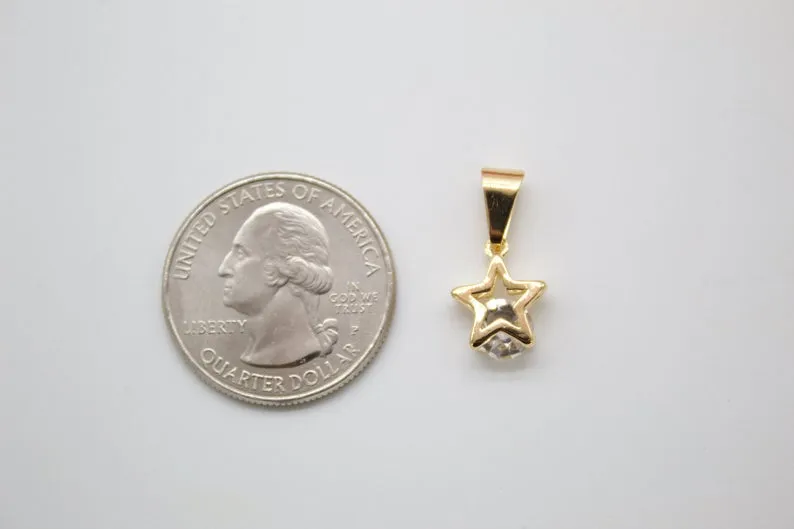 Dainty Tiny Delicate Bezel CZ Star Charm Gold Filled with Cubic Zirconia