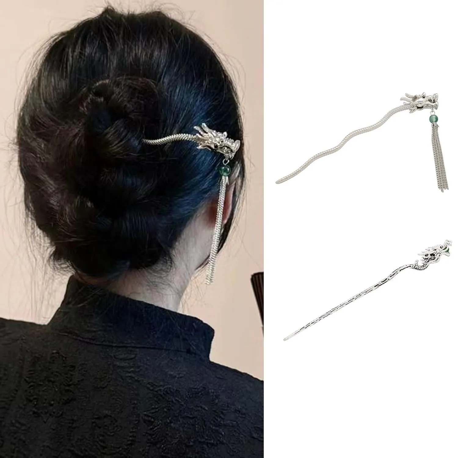 Delicate Dragon Shape Hairpin Chinese Hair Stick Cheongsam Hair Pin Sticks for Taking Photo Hair Styling Supplies
