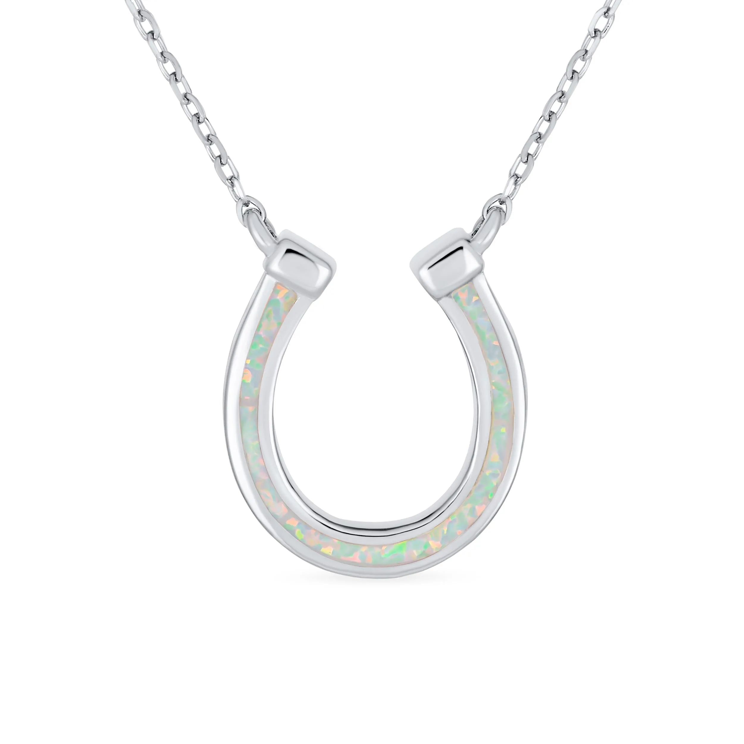 Delicate Opal Horseshoe Pendant Necklace for Teens - Sterling Silver Western Charm