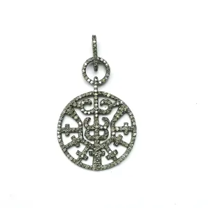 Delicate Pave Diamond Round Silver Pendant