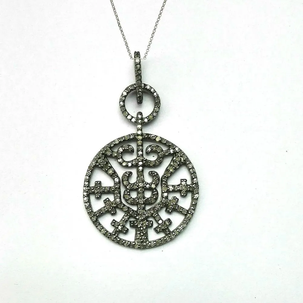 Delicate Pave Diamond Round Silver Pendant
