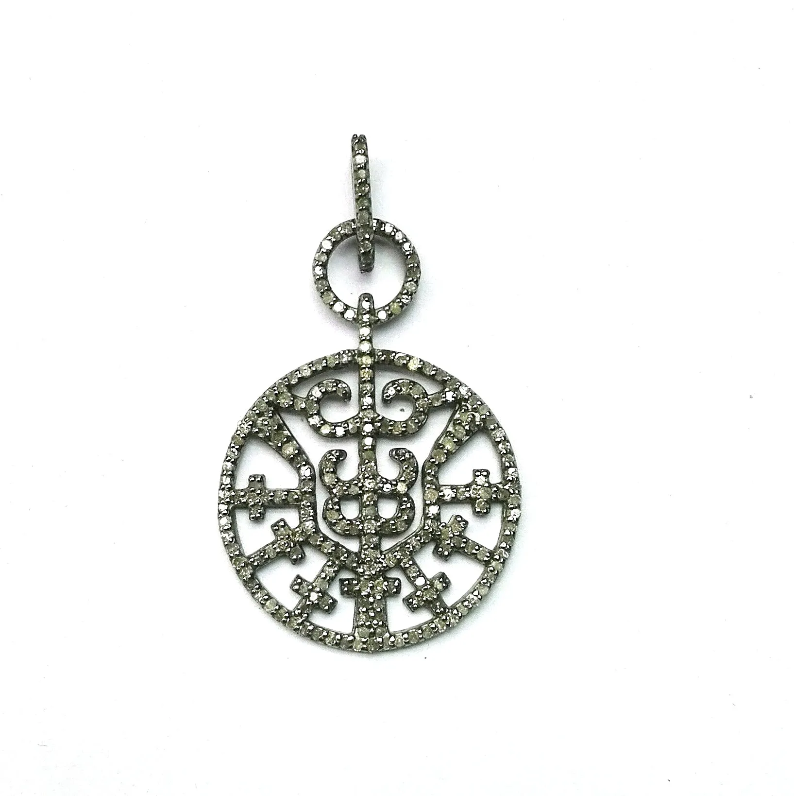 Delicate Pave Diamond Round Silver Pendant