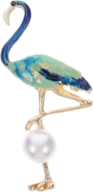 Delicate Pearl Flamingo Brooch Pin Unique Alloy Lapel Accessory Elegant Dress Up Supplies for Weddings Parties and Graduations present for Women Bird Design