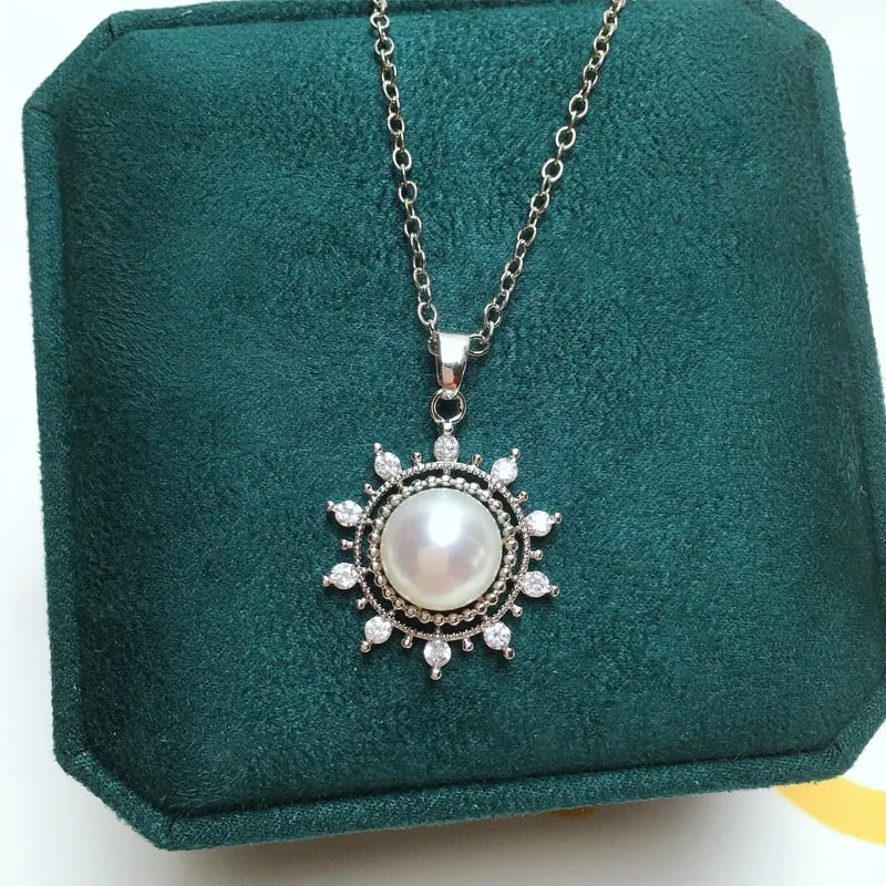 Delicate Round Pearl Necklace Freshwater Pearl Sun Light 14k Gold Plating Women