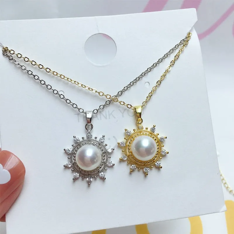 Delicate Round Pearl Necklace Freshwater Pearl Sun Light 14k Gold Plating Women