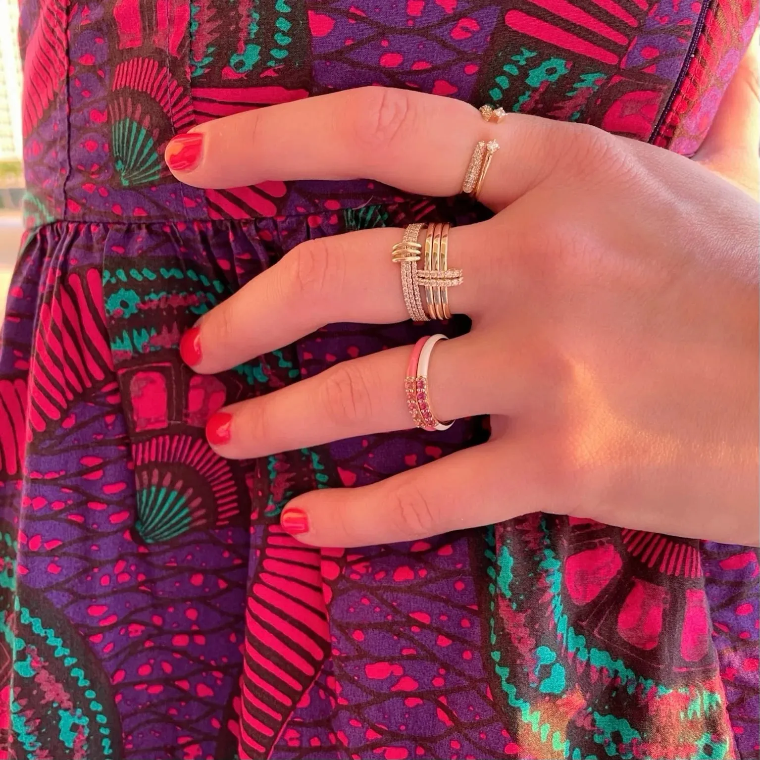Diamond Band Rings With Gold Connectors