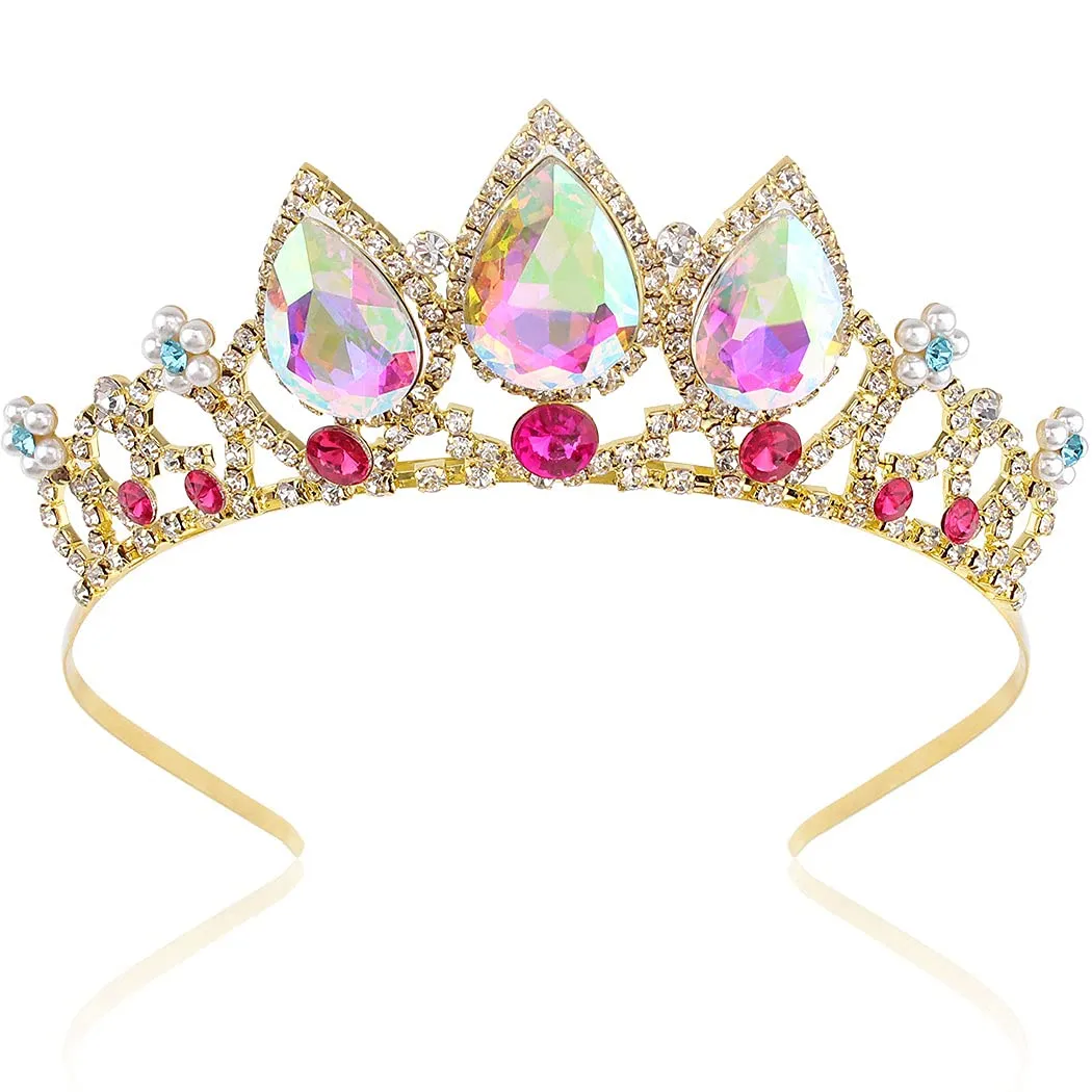 Didder Multicolored Crystal Tiara - Princess Crowns for Kids, Gold Birthday Tiara for Flower Girls and Prom, Christmas Gifts