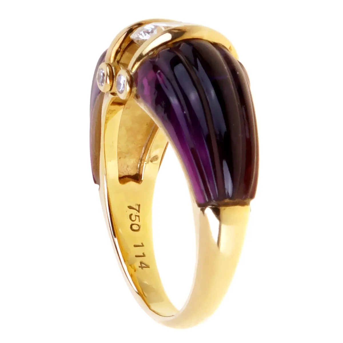 Dior Carved Amethyst Diamond Solitaire 18k Yellow Gold Ring
