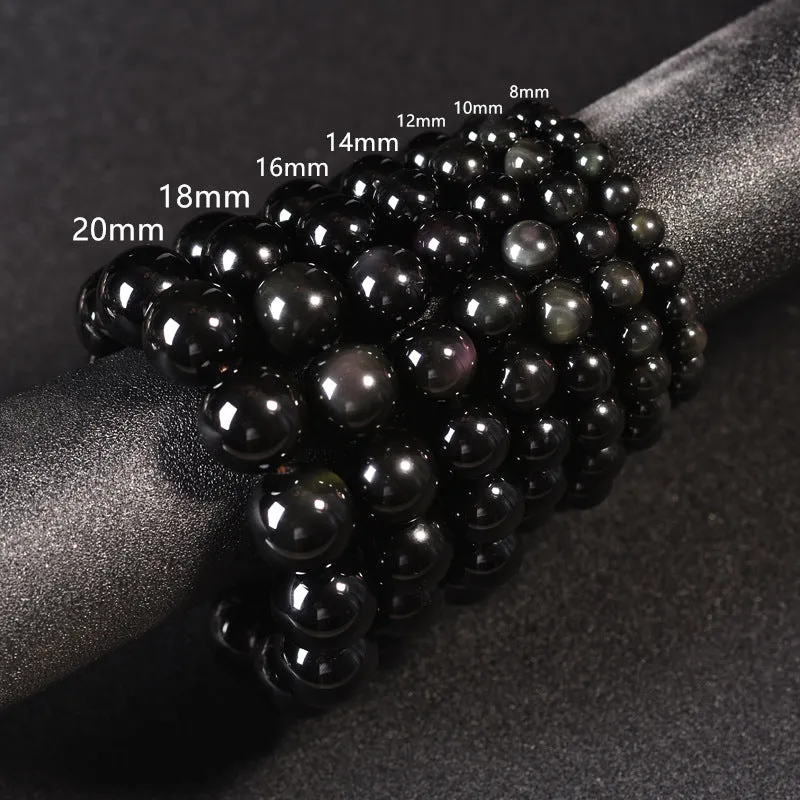 Double eye round bead obsidian bracelet