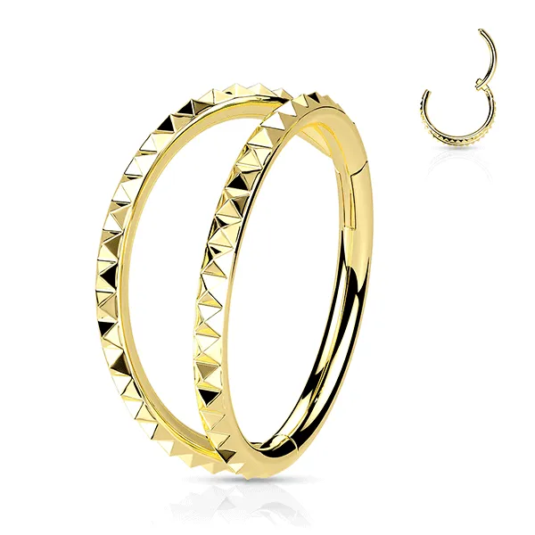 Double Lined Pyramid Cut Hinged Segment Ring