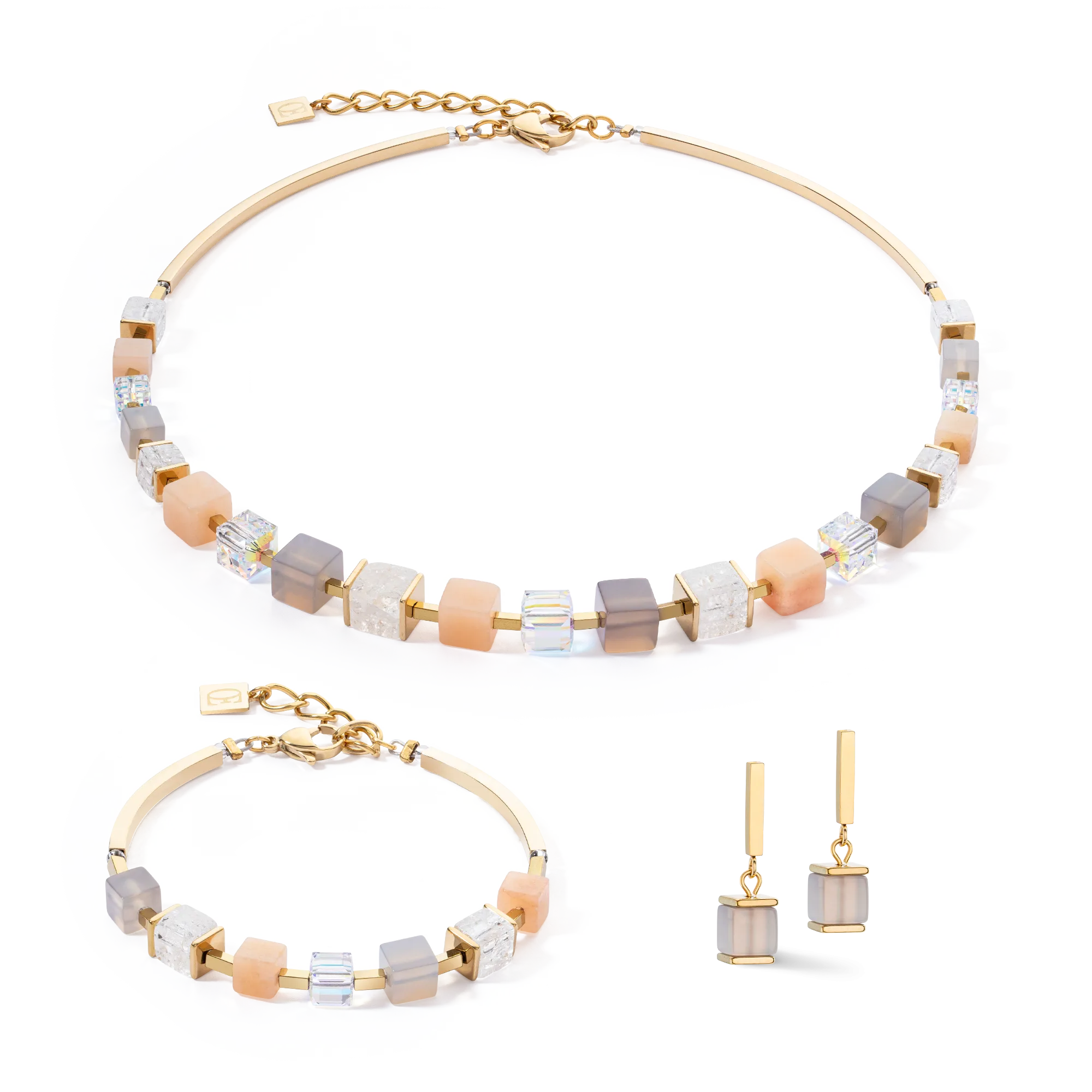 Earrings Precious Statement Cubes grey-peach